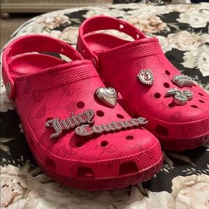 Juicy Couture women’s Bright Pink Clogs with Charms (Crocs)